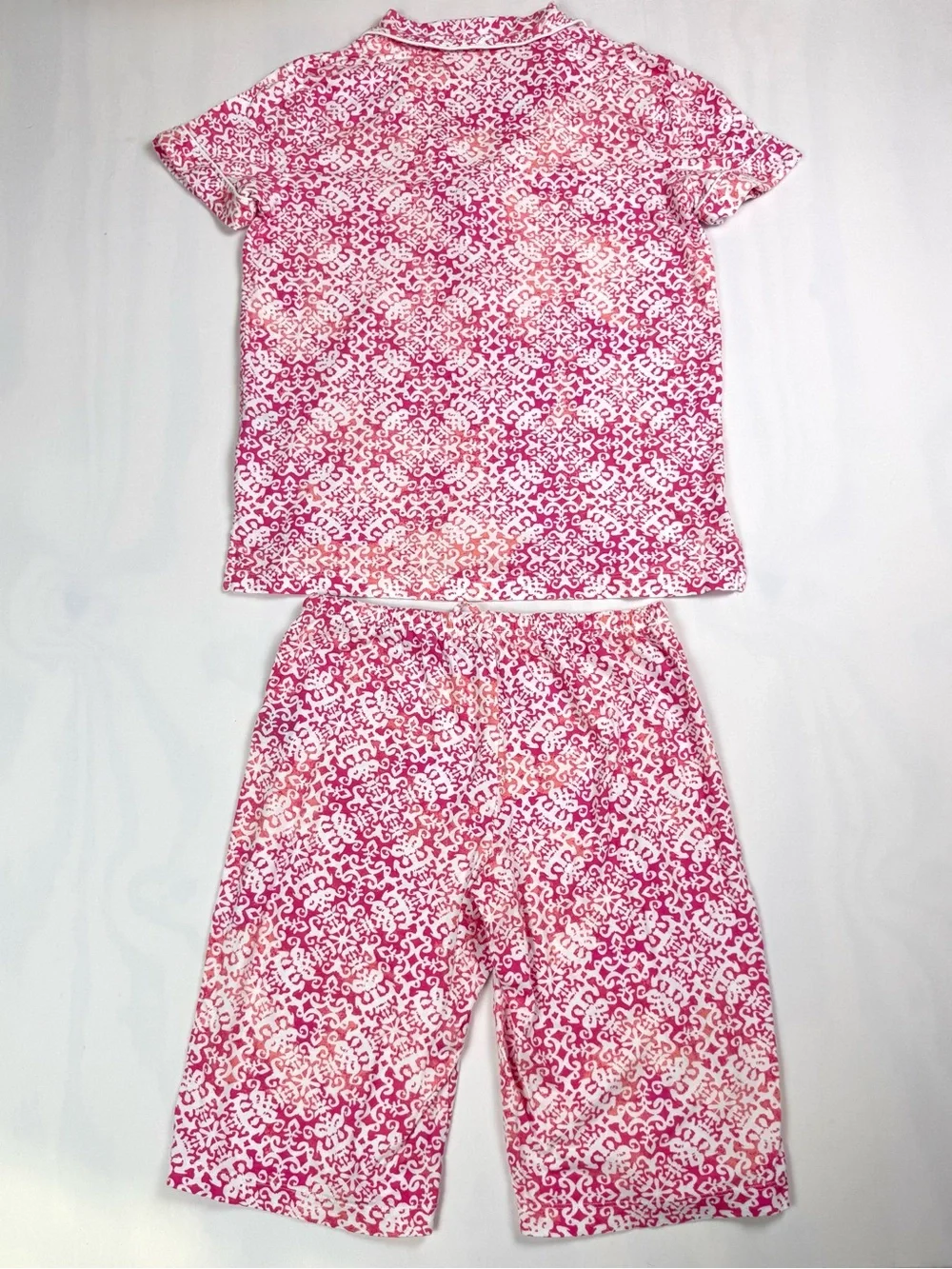 Lauren Ralph Lauren Pajama Set XS Pink Floral Button Front Capri PJs Sleepwear